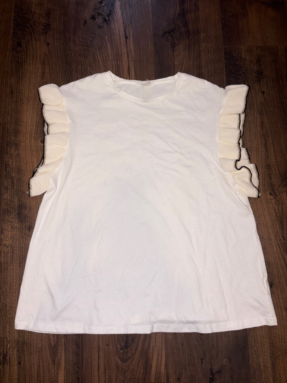 Sleeveless Cream Ruffle Shoulder Tank Top